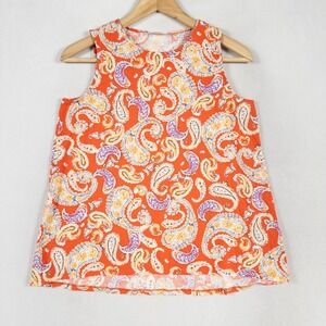 J Jill Small PETITE Orange Paisley Sleeveless Tank Top Blouse Casual Summer